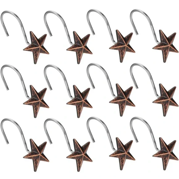 Star Decorative Rustic Shower Curtain Hooks for Home Bathroom, Set of 12, Brown - Picture 4 of 4